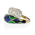 18K White Gold Bypass Green Enamel Diamond Ring