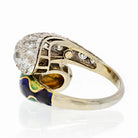 18K White Gold Bypass Green Enamel Diamond Ring