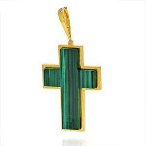 Tiffany & Co. 18K Yellow Gold 1970's Malachite Cross Pendant