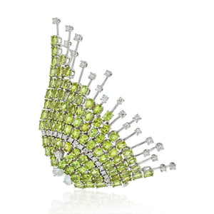 18K White Gold Light Green Garnet And Diamond Fish Brooch