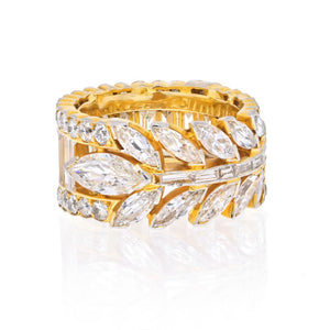 18K Yellow Gold 7 Carat Marquise, Round And Baguette Eternity Ring