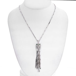 Cartier 18K White Gold Diamond Panthere Tassel Pendant On A Cartier Chain Necklace