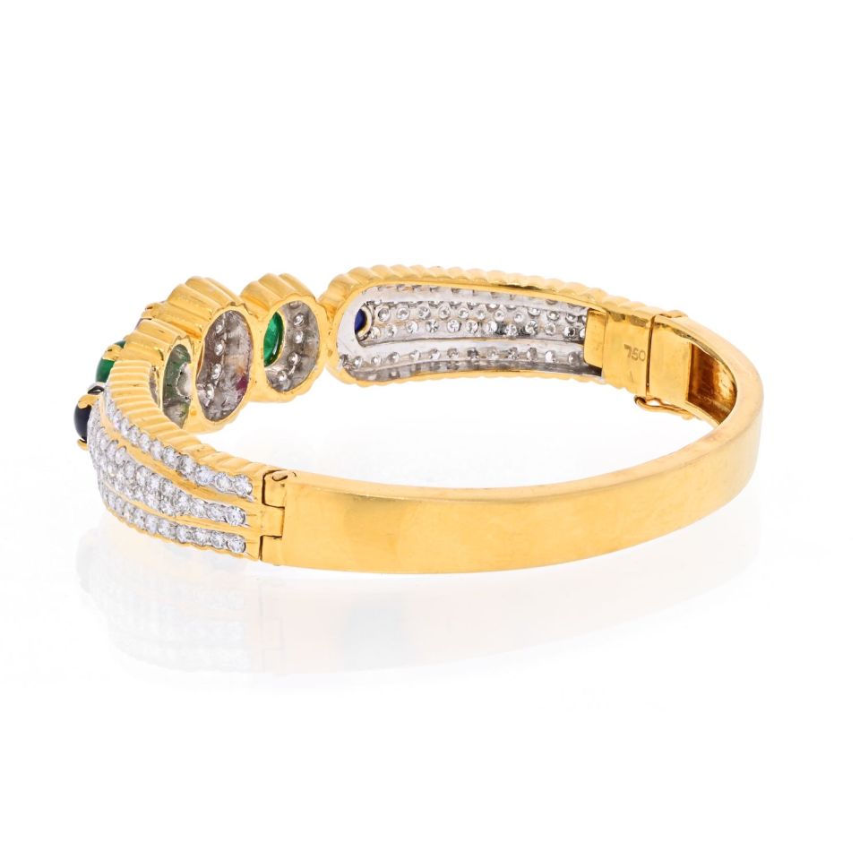 18K Yellow Gold Diamond, Ruby, Emerald and Sapphire Bangle Bracelet - The Back Vault