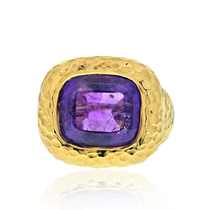 David Webb Platinum & 18K Yellow Gold Bezel Set Purple Amethyst Ring