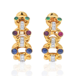 David Webb Platinum & 18K Yellow Gold Diamond, Sapphire, Emerald And Ruby Hoop Earrings