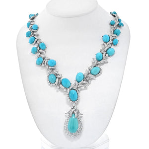 David Webb Turquoise Platinum Turquoise And Diamond Necklace