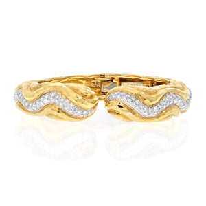 David Webb Platinum & 18K Yellow Gold Rigid Diamond Wave Cuff Bracelet