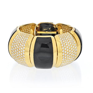 Hammerman Brothers 18K Yellow Gold Approx. 41 Carat Black Agate Large Bangle Bracelet