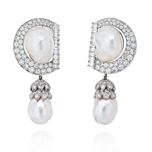 David Webb Platinum 9.92 cttw Diamond And Pearl Day To Night Earrings