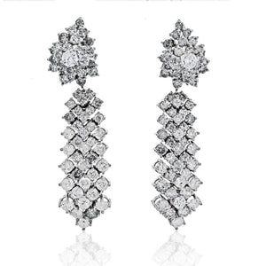 14K White Gold 20cttw Round Diamond Hanging Drop Earrings