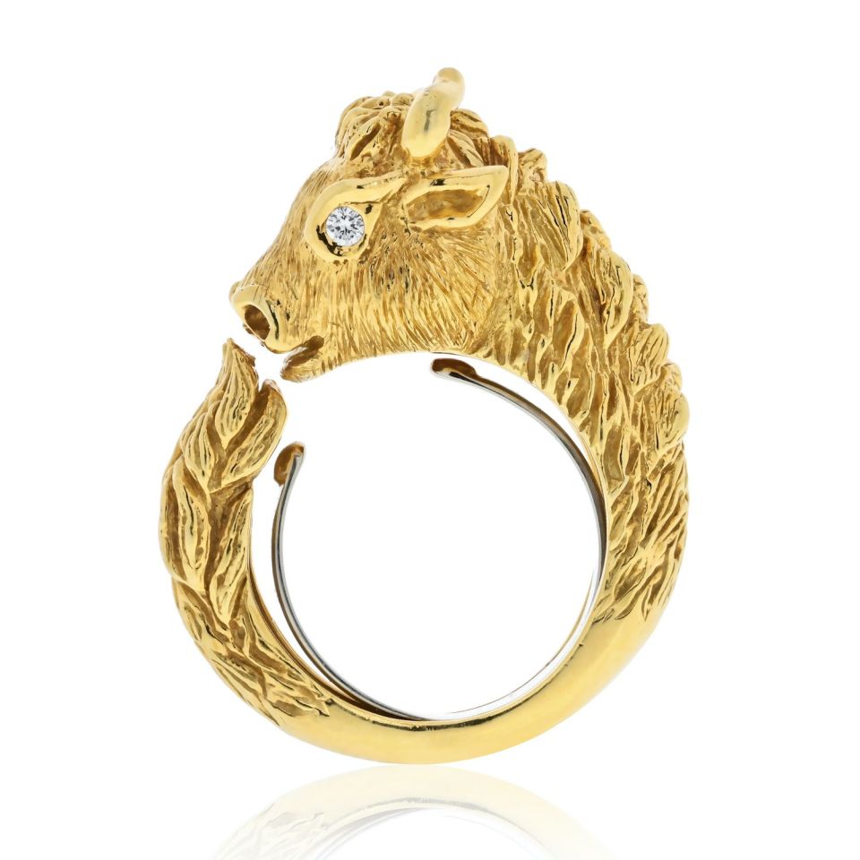 David Webb 18K Yellow Gold Baby Bull With Diamond Eyes Ring