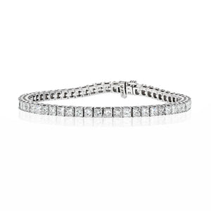 14K White Gold 7 Carat Princess Cut One Line Tennis Bracelet