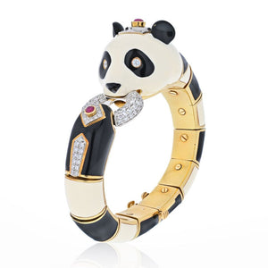 David Webb Platinum & 18K Yellow Gold Black And White Enamel Panda Bracelet