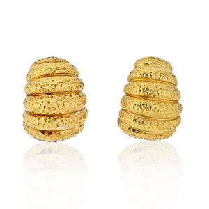 David Webb 18K Yellow Gold Bombe Ribbed Shrimp Clip On Earrings