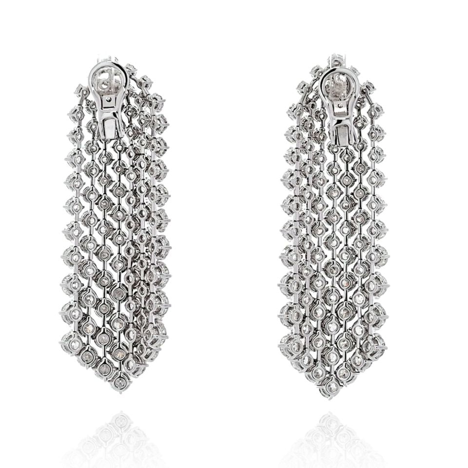 Platinum 35 Carats Cascading Round Diamond Waterfall Earrings