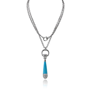 Gucci 18K White Gold Horsebit Turquoise Diamond Pendant Necklace