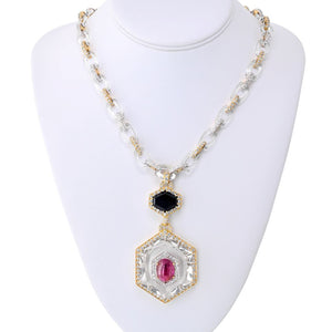 David Webb Platinum & 18K Yellow Gold Rock Crystal Ruby And Diamond Necklace