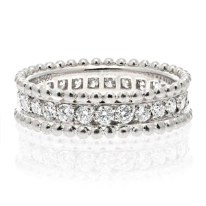 Van Cleef & Arpels Platinum Perlee Diamond Round Cut Row Wedding Band Ring