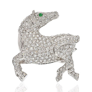 18K White Gold 3.50cts Round Diamond Horse Pin Brooch