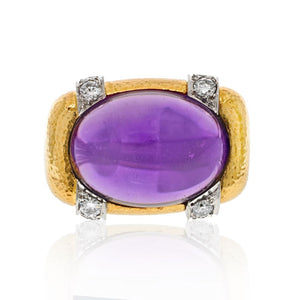 David Webb Platinum & 18K Yellow Gold Cabochon Amethyst And Diamond Cocktail Ring