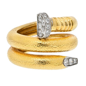 David Webb Platinum & 18K Yellow Gold Nail Ring