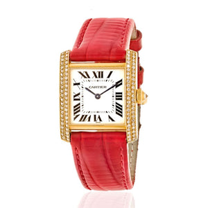 Cartier 18K Yellow Gold Tank Francaise 25,, Ref 1821 Women Diamond Watch