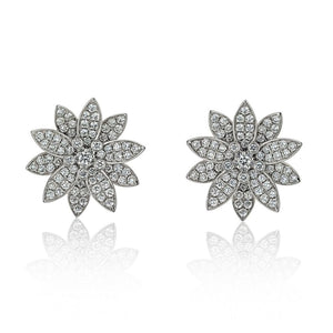 Van Cleef & Arpels 18K White Gold Lotus Diamond Medium Model Earrings