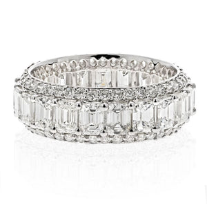 14K White Gold 5.50cttw Emerald Cut And Round Diamond Eternity Band