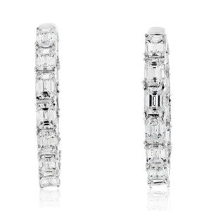 14K White Gold 3.25cttw Wide Inside Out Emerald Cut Diamond Hoop Earrings