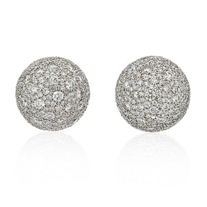 18K White Gold 30.00cttw Large Diamond Pave Ball Clip Earrings