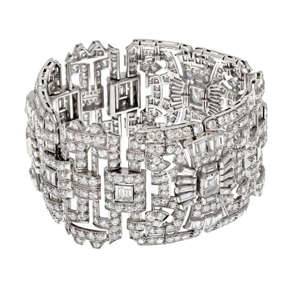 Platinum 1930's Statement Deco 47.00cttw Diamond Bracelet