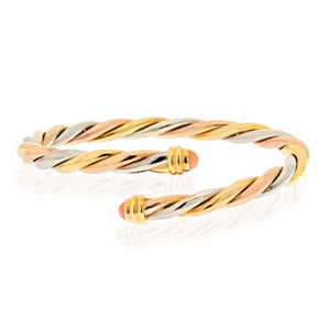 Cartier 18K Yellow Gold Tri-Color Twist Bangle With Coral Tips Bracelet