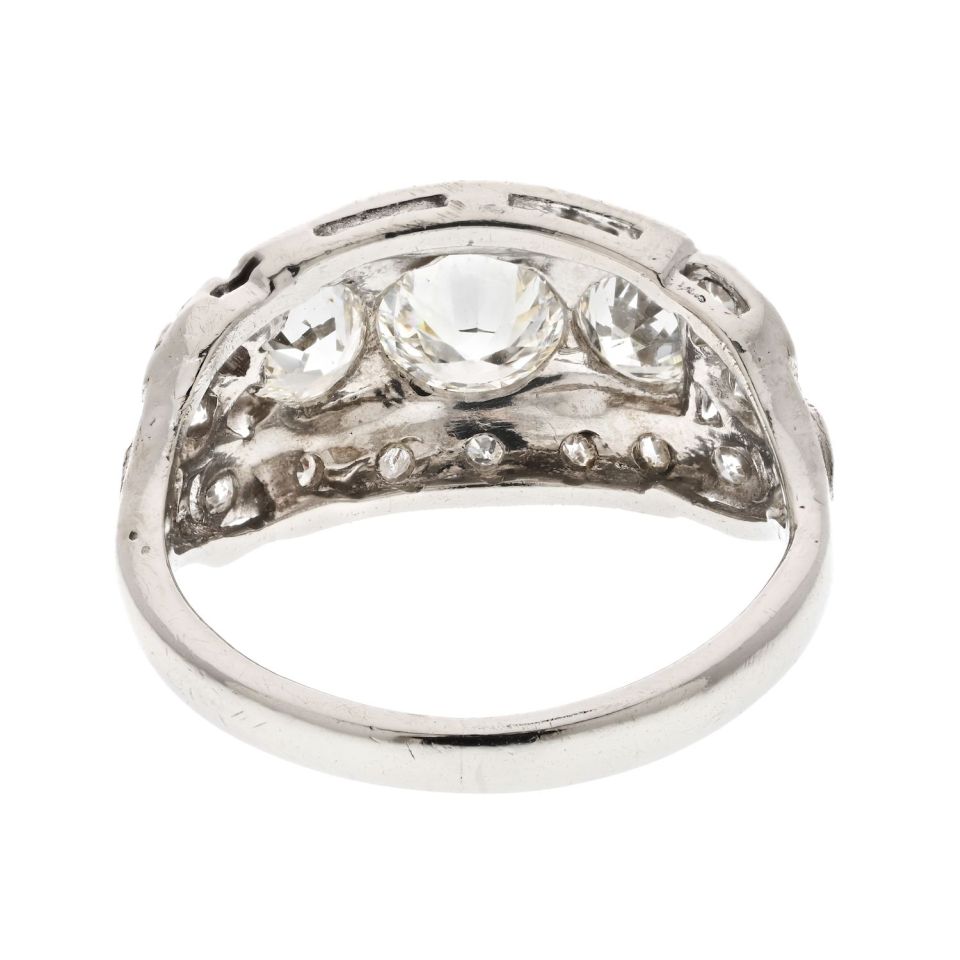 Platinum 2.50cttw Deco Diamond Three Stone Right Hand Ring