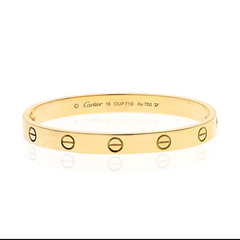 Cartier Love 18K Yellow Gold Love Bangle Size 16 Bracelet - The Back Vault