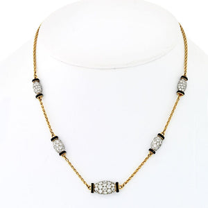 David Webb Platinum & 18K Yellow Gold Night Cap 5 Station Black Enamel 15.5 inches Necklace