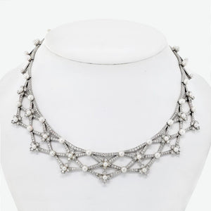 Tiffany & Co. Diamond Platinum Diamond And Pearl Collar Necklace