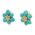 18K Yellow Gold Turquoise Diamond Flower Earrings - The Back Vault