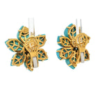 18K Yellow Gold Turquoise Diamond Flower Earrings - The Back Vault