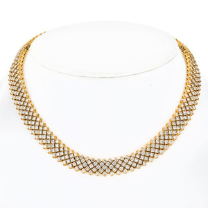 Collar 18K Yellow Gold 29 Carat Round Diamond Multi Row Carpet Necklace