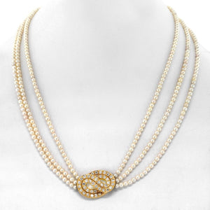 Van Cleef & Arpels Pearl 18K Yellow Gold Multistrand Pearl Diamond Necklace