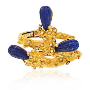 David Webb Platinum & 18K Yellow Gold Lapis Vine Motif Diamond Cuff Bracelet