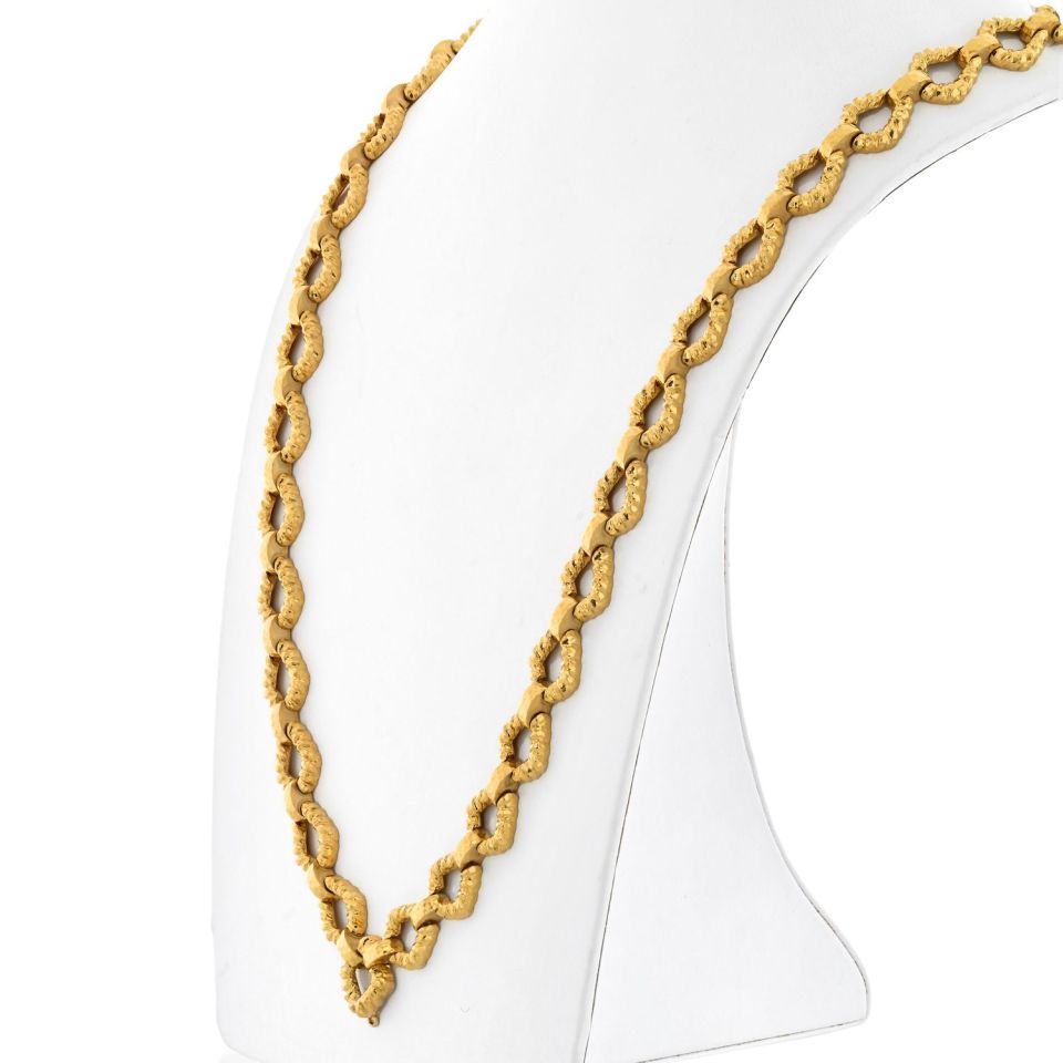 David Webb Platinum & 18K Yellow Gold 31 Inches Textured Link Chain Necklace - The Back Vault