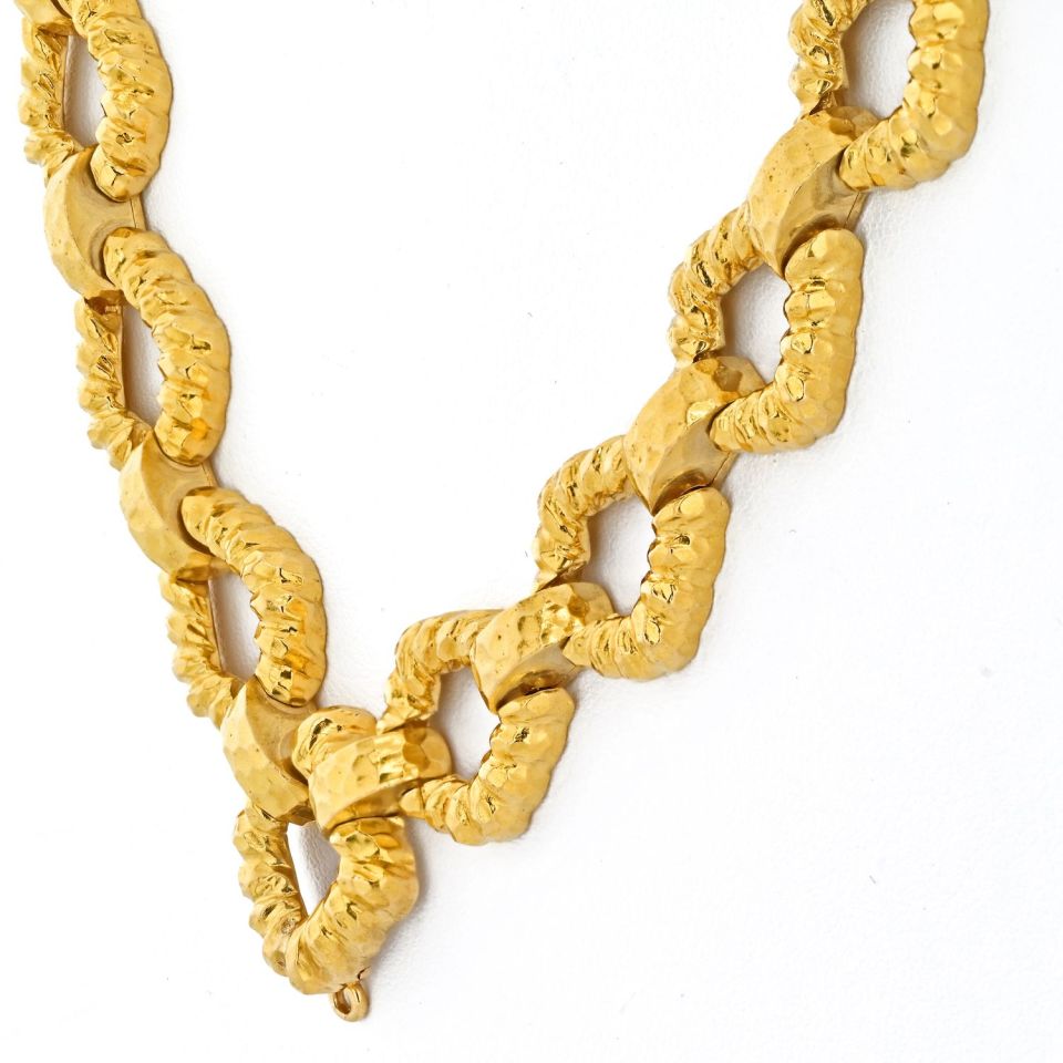 David Webb Platinum & 18K Yellow Gold 31 Inches Textured Link Chain Necklace - The Back Vault
