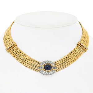 Van Cleef & Arpels Collar 18K Yellow Gold Diamond And Sapphire Three Strand Collar Necklace
