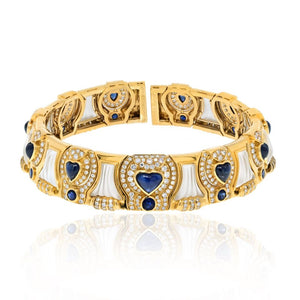 David Webb Collar Platinum & 18K Yellow Gold Diamond Sapphire Rock Crystal Choker Necklace