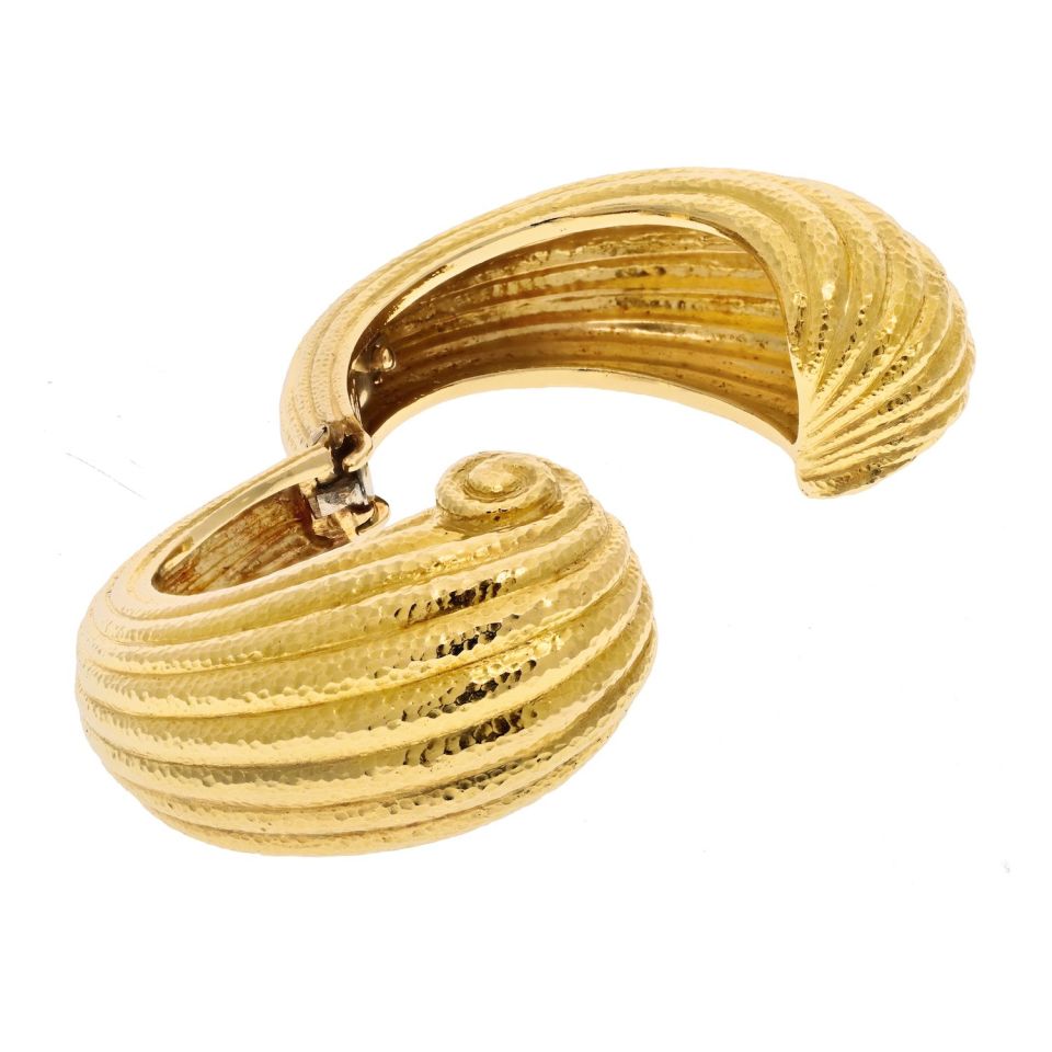 David Webb Platinum & 18K Yellow Gold Hammered Swirl Crossover Hinged Bracelet