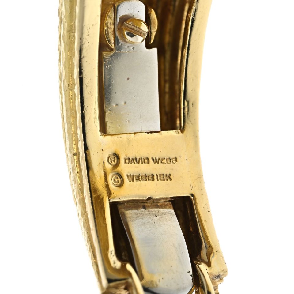 David Webb Platinum & 18K Yellow Gold Hammered Swirl Crossover Hinged Bracelet