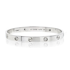 Cartier Love 18K White Gold Love 4 Diamond Size 18 Bracelet