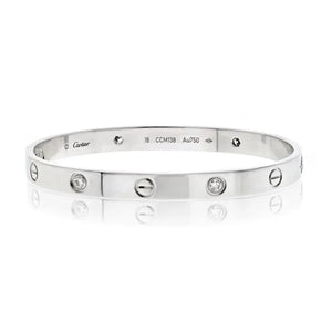 Cartier Love 18K White Gold Love 4 Diamond Size 18 Bracelet