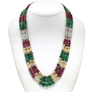 David Webb Multicolor Platinum & 18K Yellow Gold Ruby, Diamond and Emerald Multi Bead Necklace